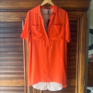 Jenni Kayne Vibrant Orange 100% Silk Dress